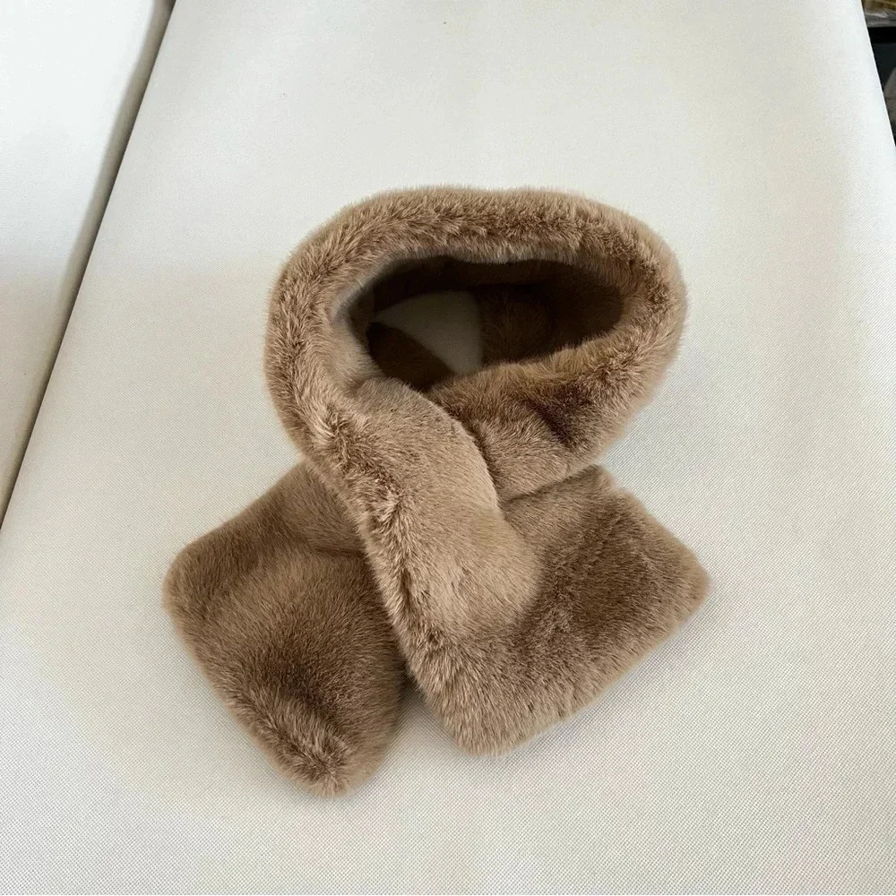 Chico's Scarf & Headband Set Pull Through Faux Fur Tan Brown